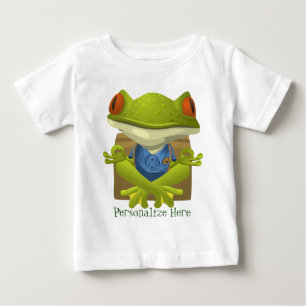 Personalisieren Sie Meditation Green Frog Funny Baby T-shirt