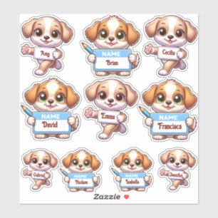 Personalisieren Sie mich! Kawaii-Hunde-Namensschil Aufkleber
