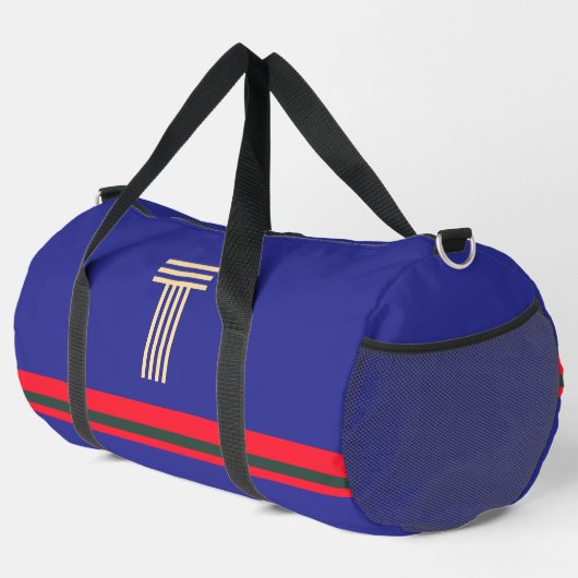 Personalisieren Sie mit Ihrem ersten Blau + Roter Duffle Bag (Rechte Ecke)