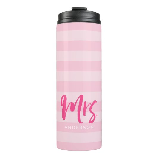 Personalisieren Sie mit Name Frau Preppy Pink Stri Thermosbecher (Vorderseite)