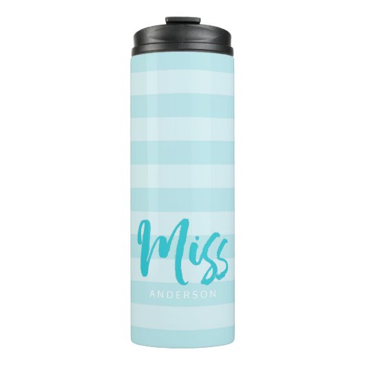 Personalisieren Sie mit Name Miss Preppy Blue Stri Thermosbecher (Vorderseite)