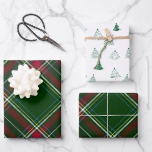 Personalisieren Sie modernes Karo und Tannen-Weihn Geschenkpapier Set