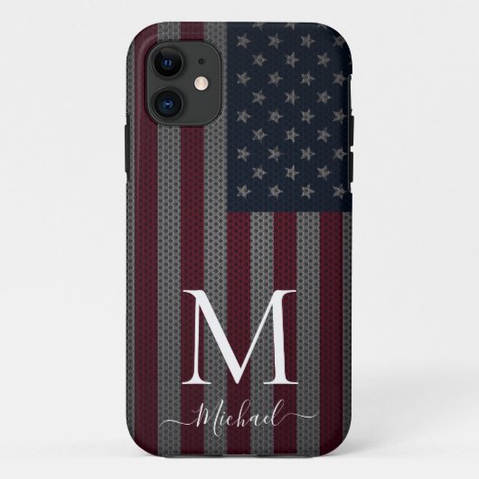 Personalisieren Sie Monogram American Flag Metalli Case-Mate iPhone Hülle (Rückseite)