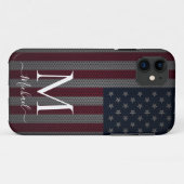 Personalisieren Sie Monogram American Flag Metalli Case-Mate iPhone Hülle (Rückseite (Horizontal))