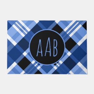 Personalisieren Sie Monogram Blue Kariert Classic- Fußmatte