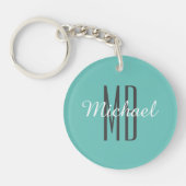 Personalisieren Sie Monogrammname WH/BK, Light Aqu Schlüsselanhänger (Vorderseite)