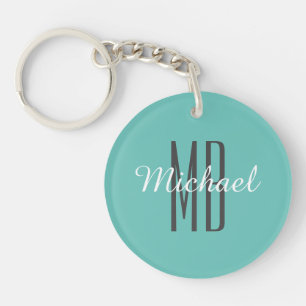 Personalisieren Sie Monogrammname WH/BK, Light Aqu Schlüsselanhänger