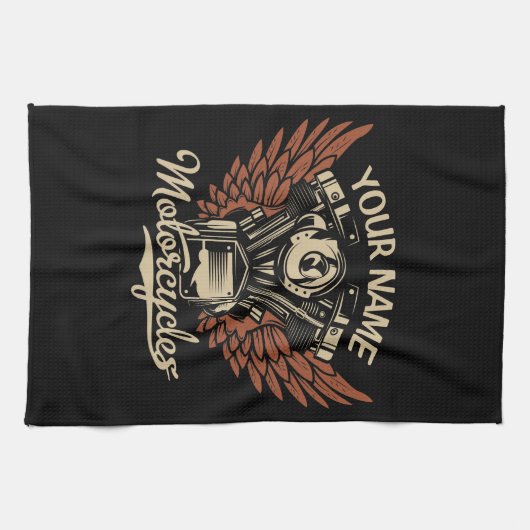 Personalisieren Sie Motorradfahrer Garage Geschirrtuch (Horizontal)