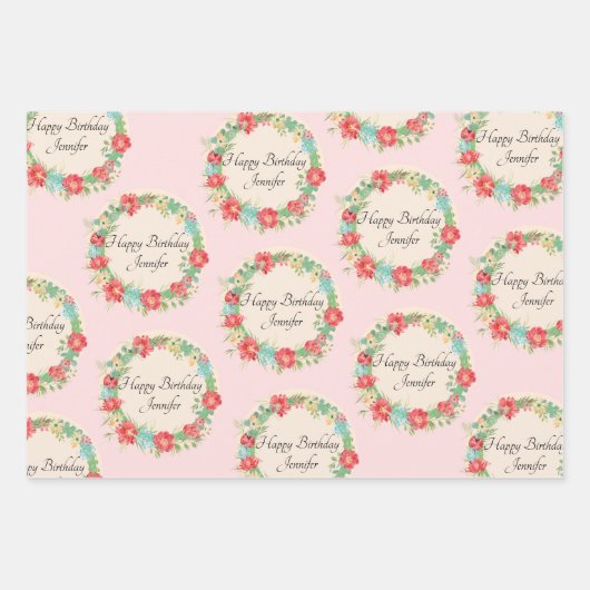 Personalisieren Sie Name Blume Wreath 3 Frühjahr G Geschenkpapier Set (Vorderseite 3)