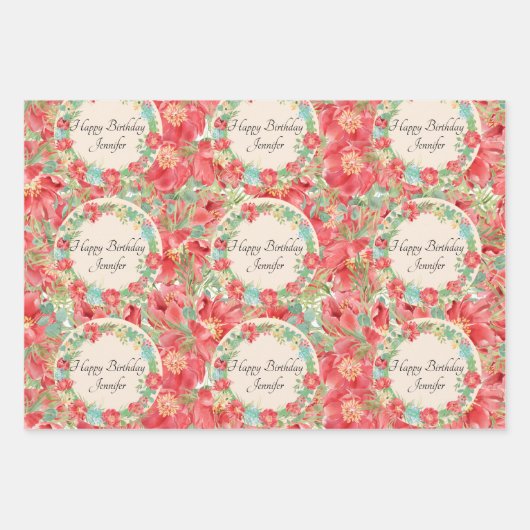 Personalisieren Sie Name Blume Wreath 3 Frühjahr G Geschenkpapier Set (Vorderseite)