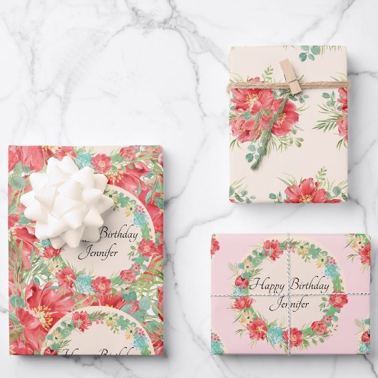 Personalisieren Sie Name Blume Wreath 3 Frühjahr G Geschenkpapier Set