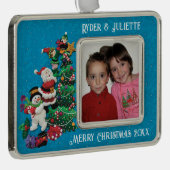 Personalisieren Sie Name, Foto, Nachrichtengeschen Rahmen-Ornament Silber (Rechts)