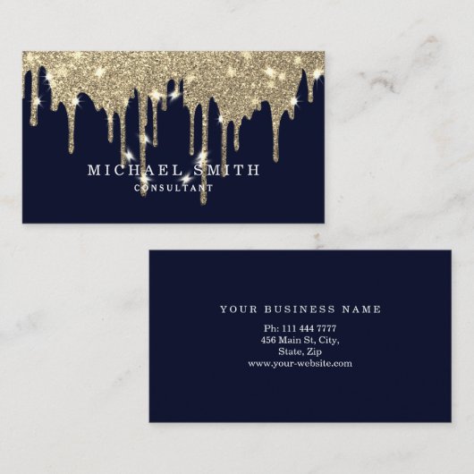 Personalisieren Sie Navy Blue Gold Tropfen Moderne Visitenkarte (Vorne/Hinten)