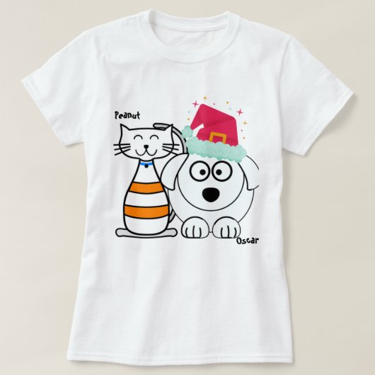 Personalisieren Sie Niedliche Cat & Dog Frohe Weih T-Shirt (Design vorne)