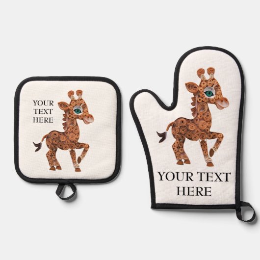 Personalisieren Sie Niedliche Giraffe Text & Bild Ofenhandschuh & Topflappen-Set (Vorderseite)