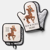 Personalisieren Sie Niedliche Giraffe Text & Bild Ofenhandschuh & Topflappen-Set (Vorderseite/Rückseite)