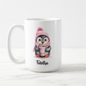 Personalisieren Sie Niedliche Pink Pinguin Weihnac Kaffeetasse (Links)