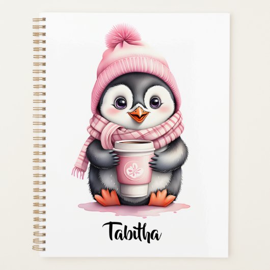 Personalisieren Sie Niedliche Pink Pinguin Weihnac Planer (Vorderseite)