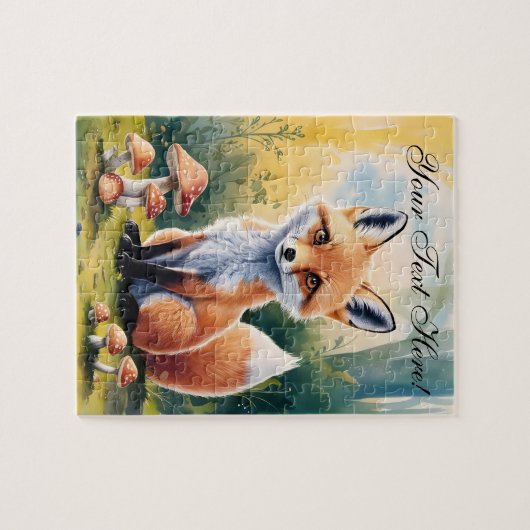 Personalisieren Sie Niedlichen Fox im Pilzwald Puzzle (Horizontal)