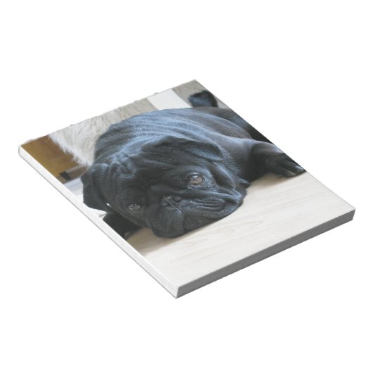 Personalisieren Sie niedlichen schwarzen Mops Welp Notizblock (angewinkelt)