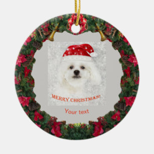Personalisieren Sie niedlichen Weißhund maltesisc Keramik Ornament