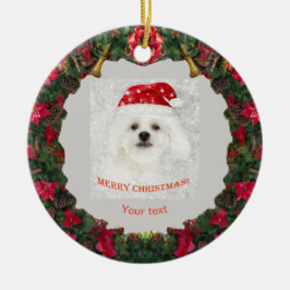 Personalisieren Sie niedlichen Weißhund maltesisch Keramik Ornament