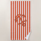 Personalisieren Sie Orange Cabana Stripes Anchor Strandtuch (Vorderseite)
