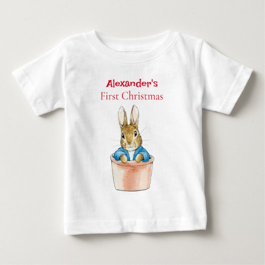 Personalisieren Sie Peter der Hasen-Sitting-Pflanz Baby T-shirt (Vorderseite)