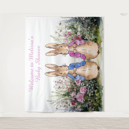 Personalisieren Sie Peter und Flopsy Baby Dusche E Wandteppich (Vorderseite)