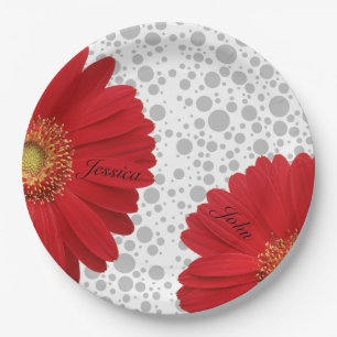 Personalisieren Sie Polka Dot Red Daisy, ändern Si Pappteller