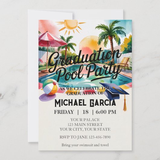 Personalisieren Sie Pool Graduation Party Funny Me Einladung (Vorderseite)