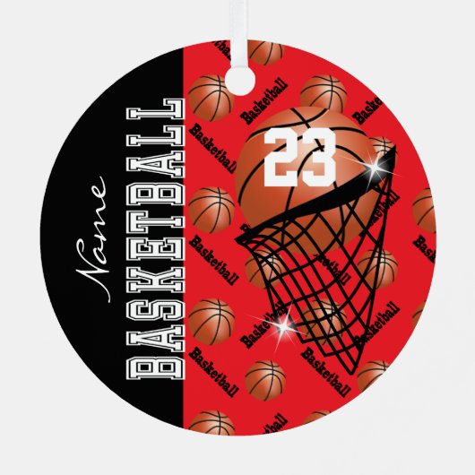 Personalisieren Sie Red Basketball Ornament Aus Metall (Rückseite)