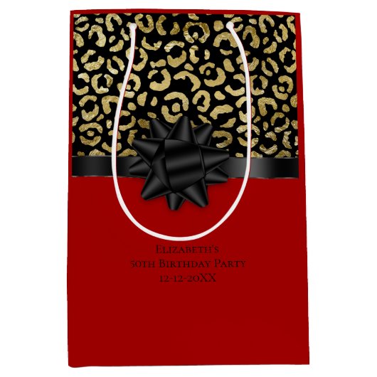 Personalisieren Sie Red Black Gold Leopard Print G Mittlere Geschenktüte (Vorderseite)