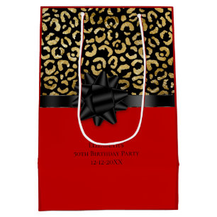 Personalisieren Sie Red Black Gold Leopard Print G Mittlere Geschenktüte