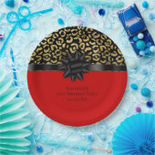 Personalisieren Sie Red Black Gold Leopard Print G Pappteller (Party)