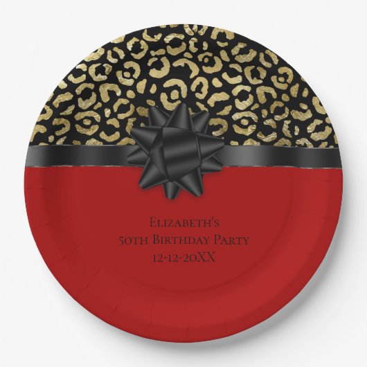 Personalisieren Sie Red Black Gold Leopard Print G Pappteller (Vorderseite)