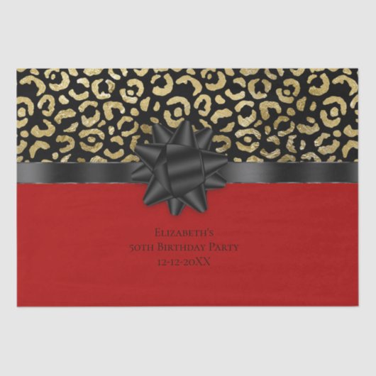 Personalisieren Sie Red Black Gold Leopard Print G Seidenpapier (Vorderseite)