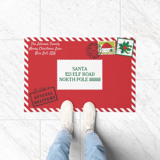 Personalisieren Sie Red Santa Letter Christmas Fußmatte (Indoor)