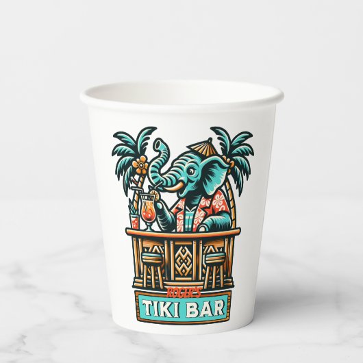 Personalisieren Sie Retro Elephant Tiki Bar Pappbecher (Rückseite)