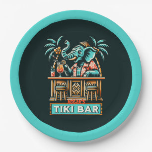 Personalisieren Sie Retro Elephant Tiki Bar Pappteller