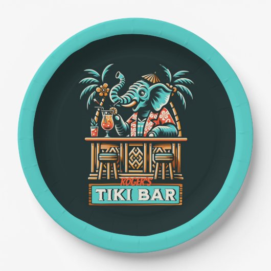 Personalisieren Sie Retro Elephant Tiki Bar Pappteller (Vorderseite)