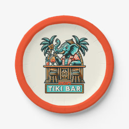 Personalisieren Sie Retro Elephant Tiki Bar Pappteller