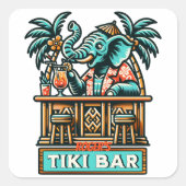 Personalisieren Sie Retro Elephant Tiki Bar Quadratischer Aufkleber (Vorderseite)