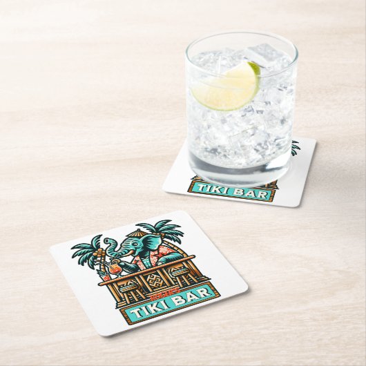 Personalisieren Sie Retro Elephant Tiki Bar Rechteckiger Pappuntersetzer (Vor Ort)