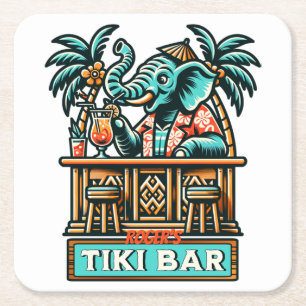 Personalisieren Sie Retro Elephant Tiki Bar Rechteckiger Pappuntersetzer