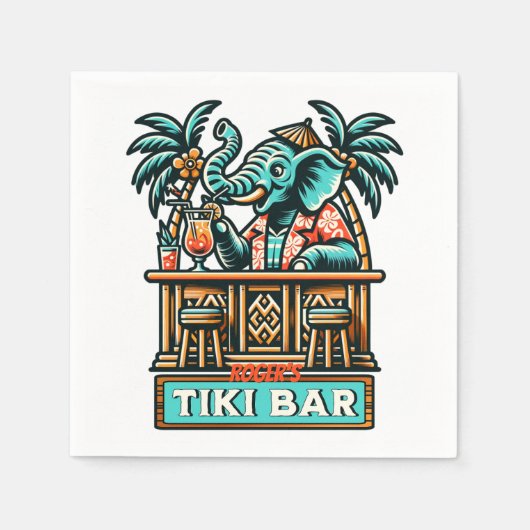 Personalisieren Sie Retro Elephant Tiki Bar Serviette (Vorderseite)