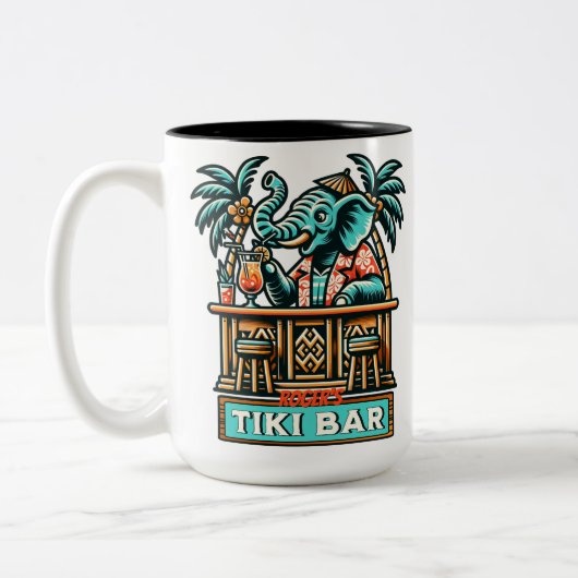 Personalisieren Sie Retro Elephant Tiki Bar Zweifarbige Tasse (Links)