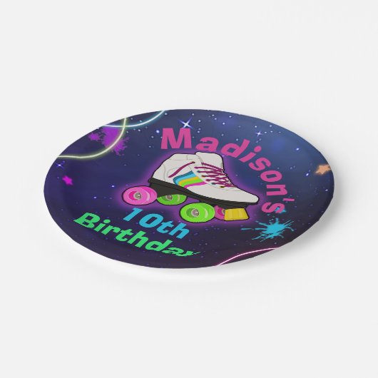Personalisieren Sie Roller Skaten Neon Birthday Cl Pappteller (Schrägansicht)