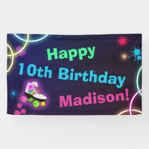 Personalisieren Sie Roller Skaten Neon Geburtstag Banner