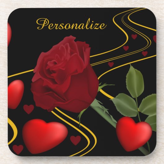 Personalisieren Sie romantische Rote Herzen Rose G Getränkeuntersetzer (Vorderseite)